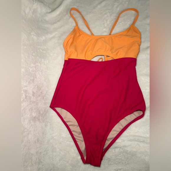 Kona Sol Orange and pink One Piece Swimsuit - Picture 1 of 8